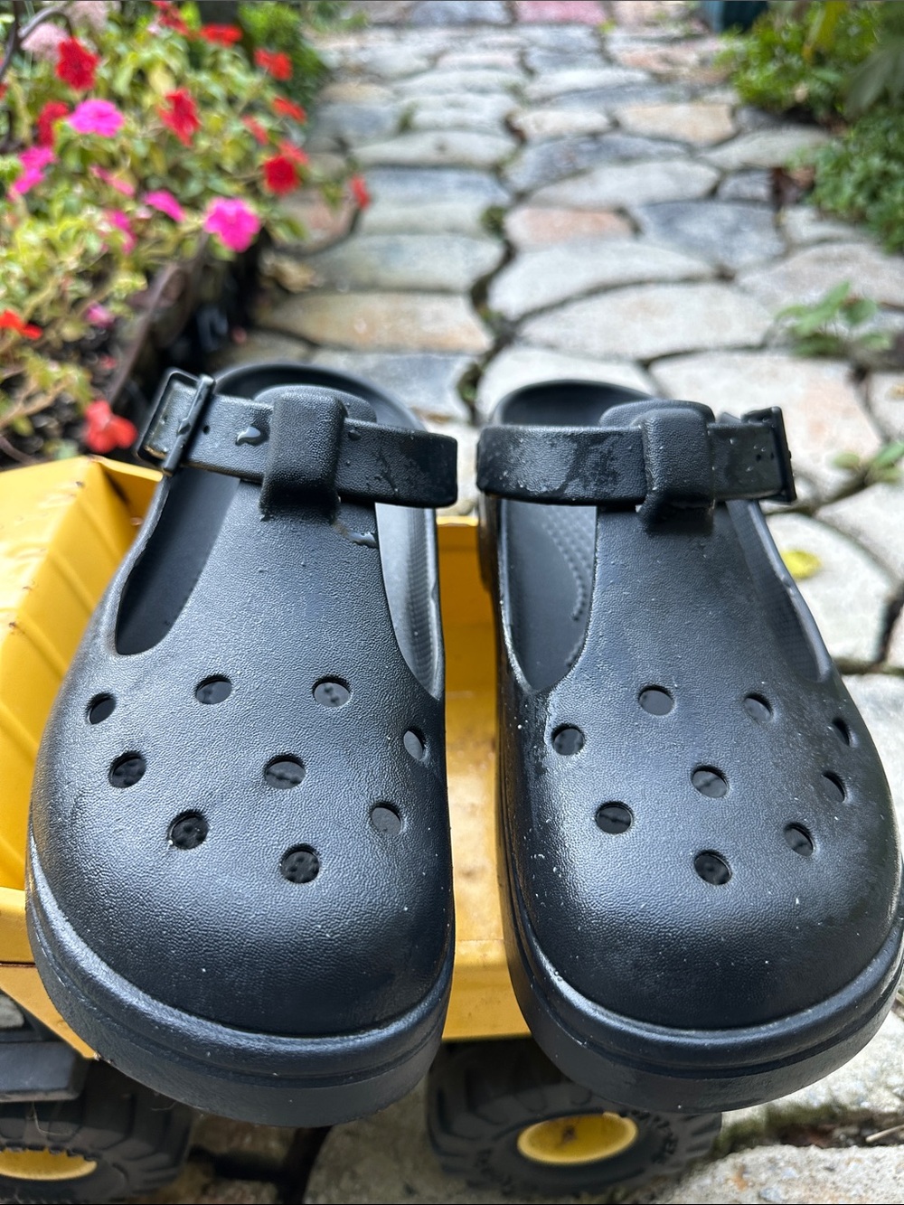 CROCS Black Mary Jane-Style Foam Clogs with Strap